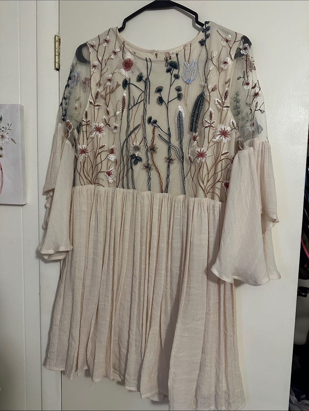 Altar'd State Cream Embroidered Floral Mini Dress